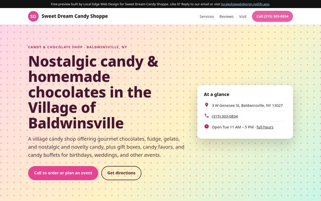 Preview concept for a Baldwinsville candy shop